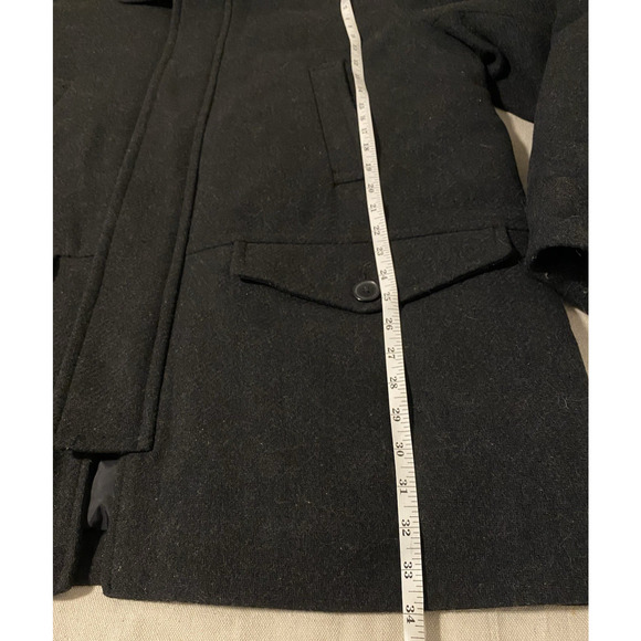 Gap Mens Coat Extra-Large Black Heavy Wool Blend Faux Fur Collar Hooded Jacket - Picture 14 of 16